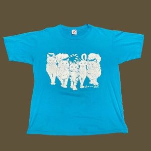 Vintage Cats Heads and Tails Puff Print Double Sided T Shirt Men’s Size XL